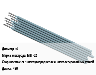 Электрод 4 МТГ-02 низкоуглеродистых и низколегированных сталей L=450, ЭСАБ, упак цена от 707.16 сом / упак, где купить, условия доставки в Оше и Ошской области